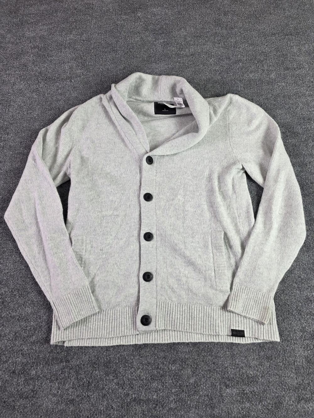 Hollister Men's Light Grey Knit Shawl Collar Cardigan Sweater Size Large NWT